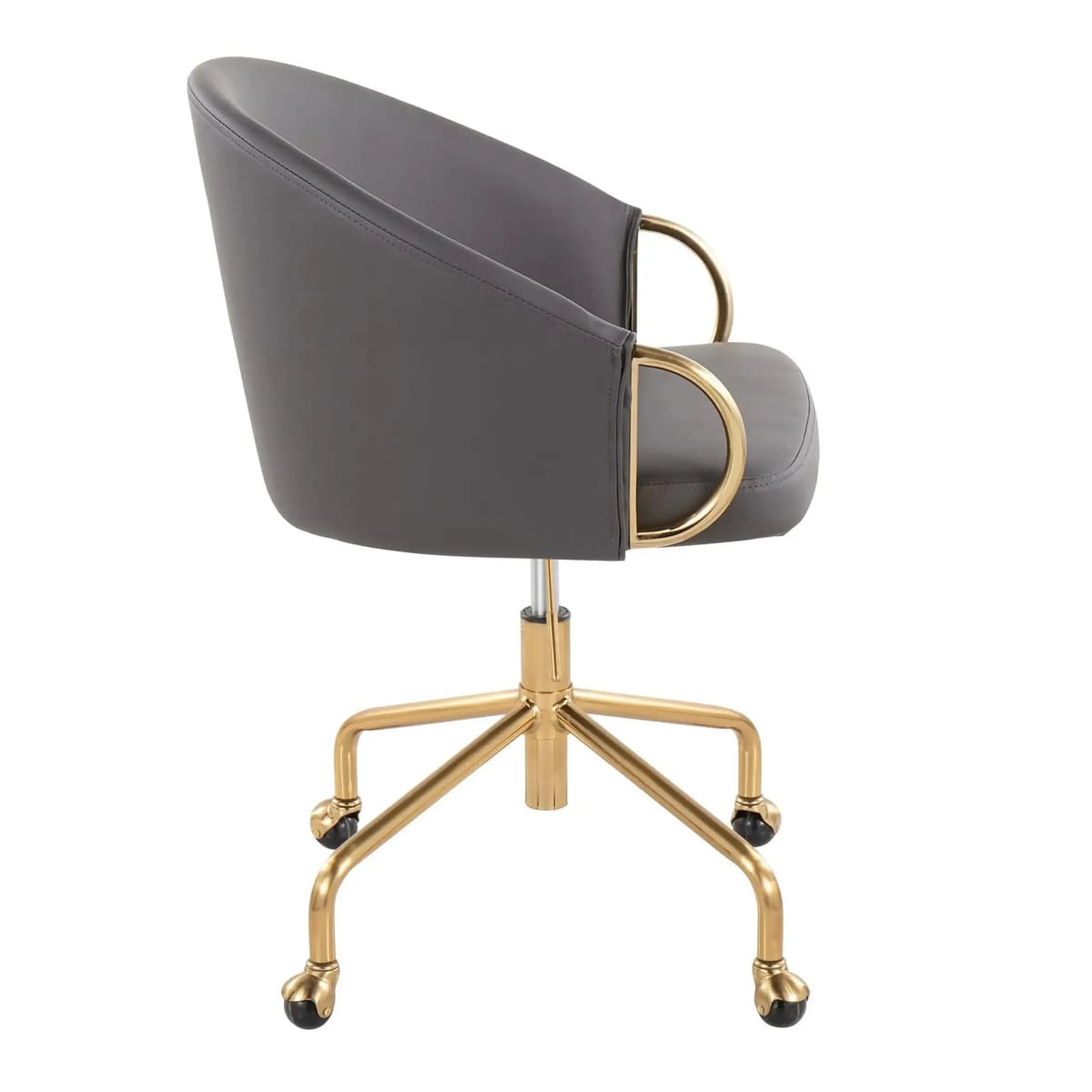 Angle. LumiSource - Claire Task Chair Glam Gold Metal Frame Grey Faux Leather - Grey.