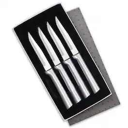 Rada - 4 Piece Serrated Steak Knife Set with Gift Box, Handles - Silver