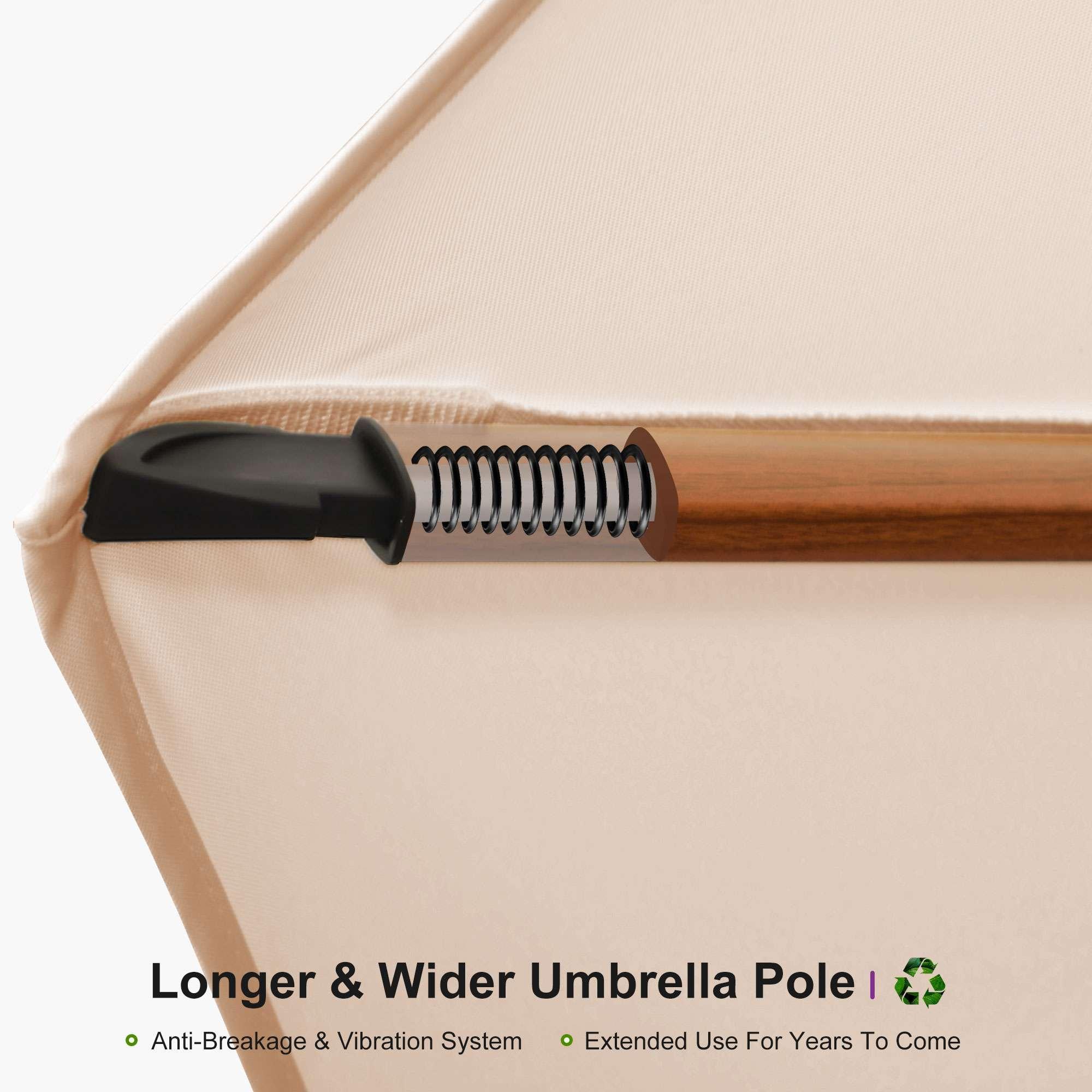 Longer & Wider Umbrella Pole | Anti-Breakage & Vibration System | Extended Use For Years To Come