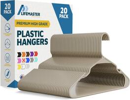 Lifemaster - Plastic Hangers – Heavy Duty, Non-Slip, Space-Saving, Holds 5 lbs, for Clothes, Dresses & Coats, Pack of 20 - Ivory