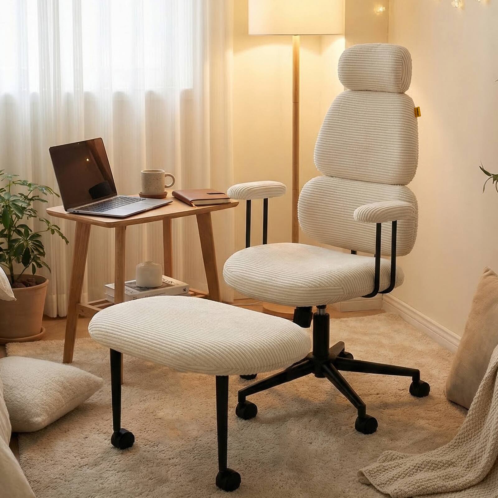 Angle. Pinmoco - Ergonomic Criss Cross Office Chair with Armrests, Adjustable Height, Swivel Casters, Gaming Chair - Off-white.