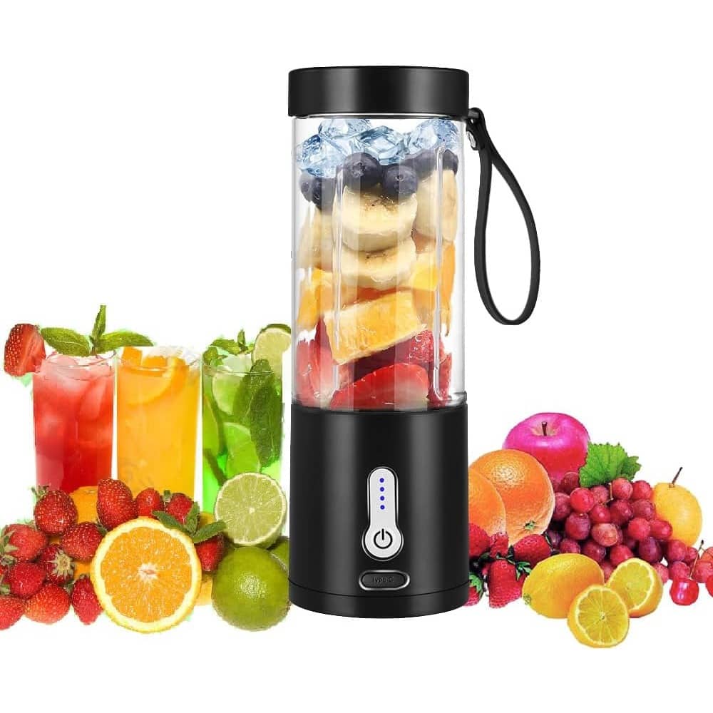 Schertz - Portable Blender for Smoothies & Shakes, USB-C Rechargeable Personal Blender with 6 Blades, Mini Juicer for Home, Gym - Black