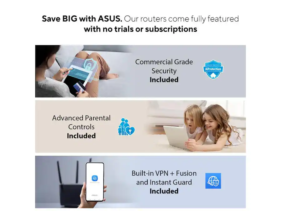 Commercial Grade Vpn Router ASUS ROG Strix GS BE12000 WiFi 7 Router, 12000 Mbps, 20G Wired, 3000 sq ...