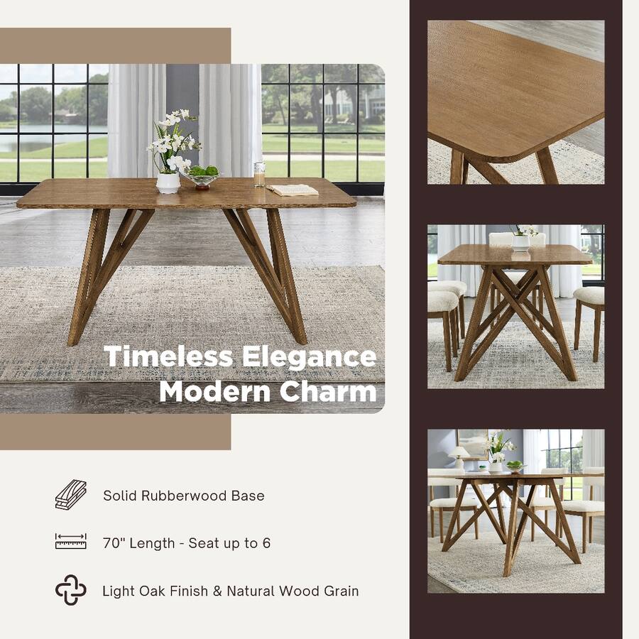 Rectangular Shape Dining Table Loheer Dining Table, 70 Inch Rectangular Table for Six Light Oak - Best Buy