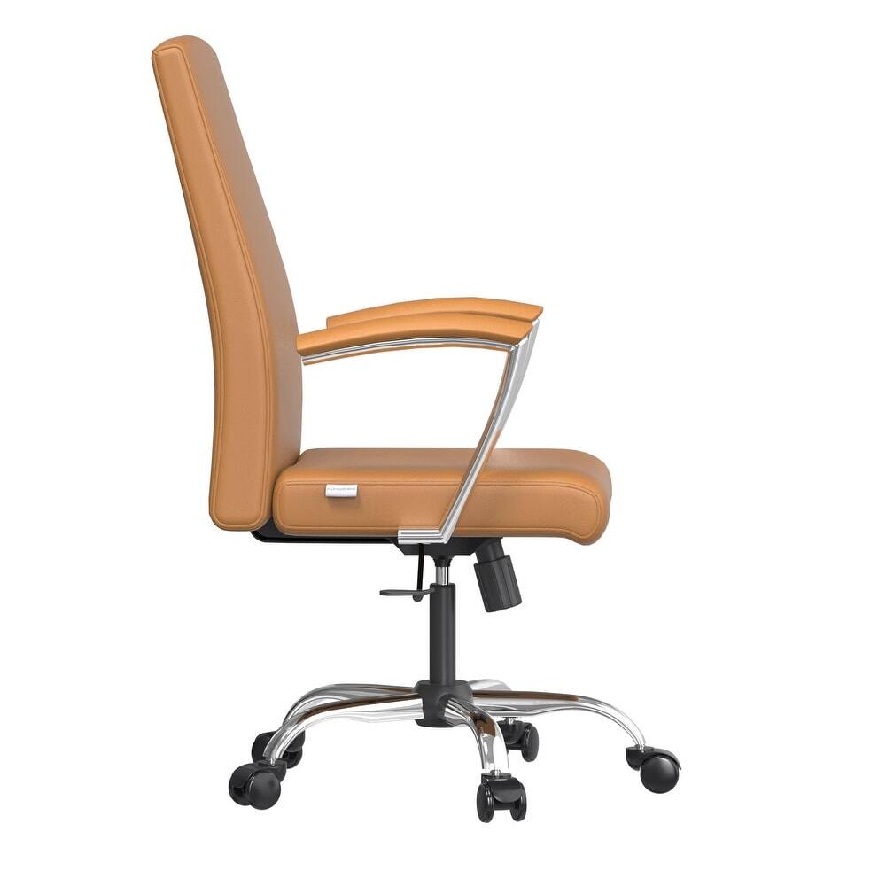 Alt View 4. LeisureMod - Evander Adjustable High-Back Office Chair Upholstered Leather Seat with Swivel and Tilt Ergonomic Desk Chair - Acorn Brown.