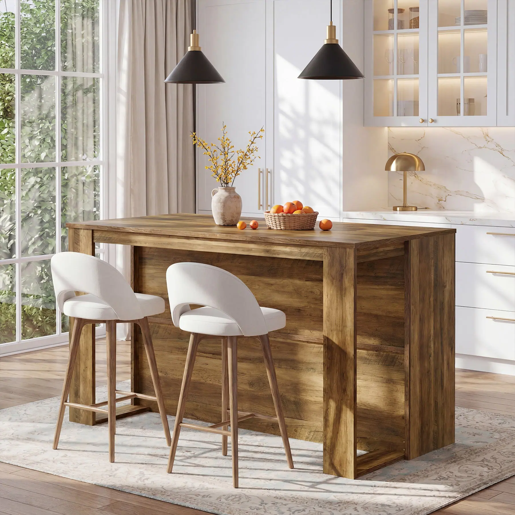 Back. Tribesigns - Kitchen Island with Engineered Wood Construction, Storage Shelves and Adjustable Feet for Kitchen - Brown.