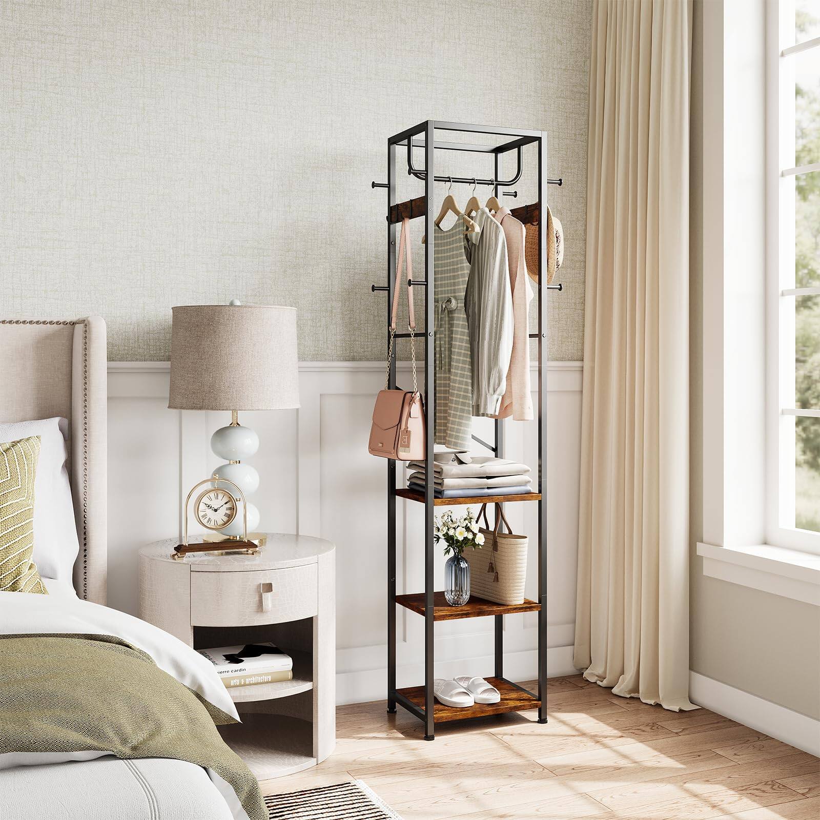 Alt View 3. Hanke - Coat Rack Freestanding Hall Tree With 3 Storage Shelves And Industrial Clothes Stand Organizer For Bedroom ... - Greige.