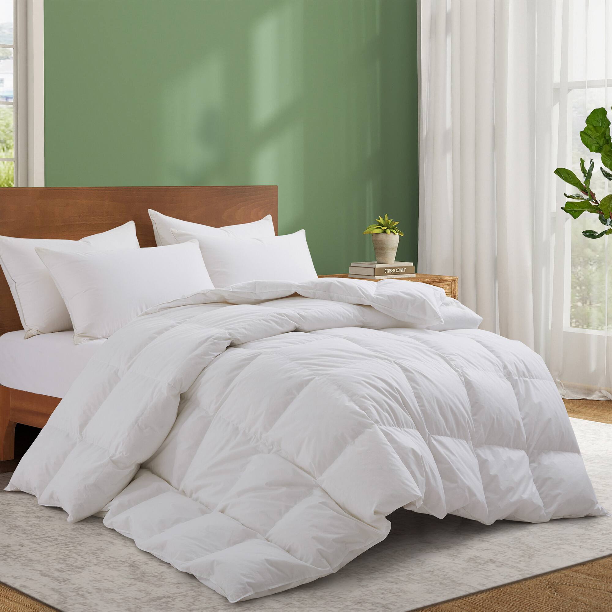 Angle. Peace Nest - Peace Nest All Season Premium Goose Feather Duvet Insert with 300TC Cotton Cover, Full/Queen - White.