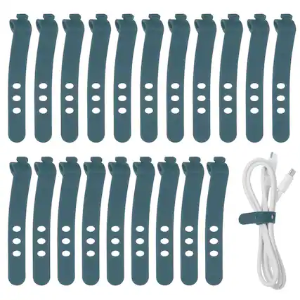 Front. Unique Bargains - 20pcs Silicone Cable Ties, 3-Hole Reusable Rubber Cord Tie, Adjustable, Locking Buckle, Multi Purpose Strap.