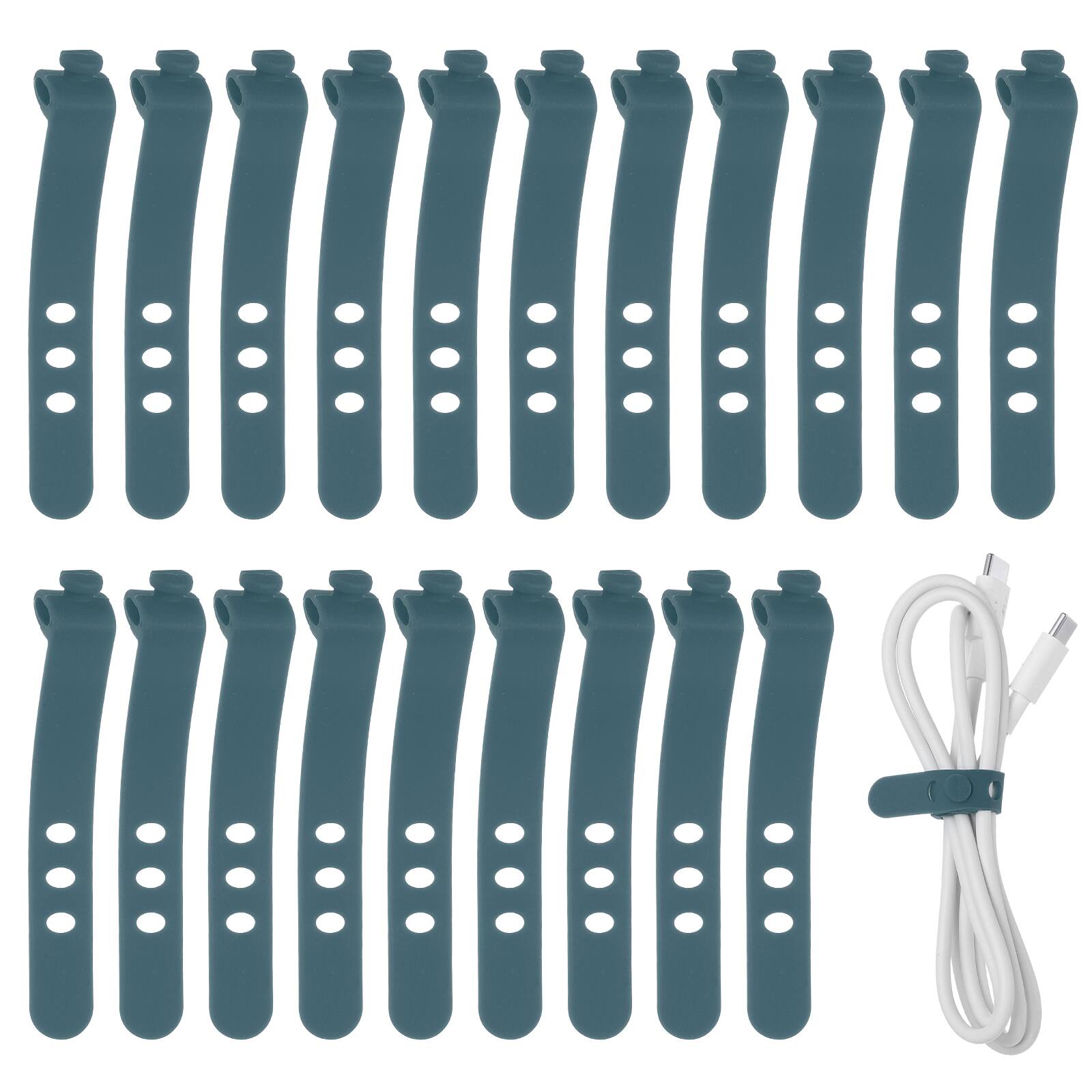 Front. Unique Bargains - 20pcs Silicone Cable Ties, 3-Hole Reusable Rubber Cord Tie, Adjustable, Locking Buckle, Multi Purpose Strap.