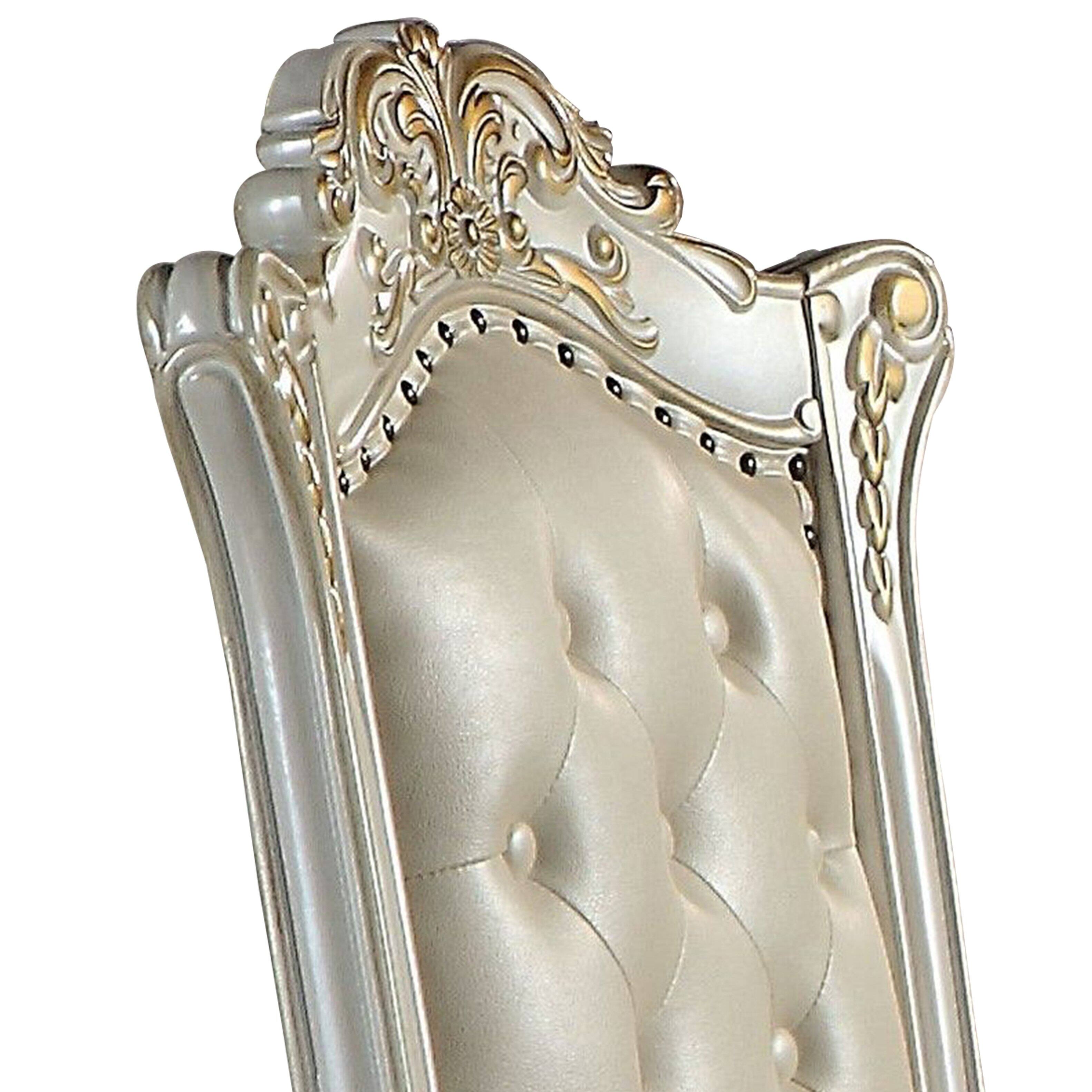 Alt View 2. Manhattan Lane - Doe 27 Inch Side Dining Chair Set of 2, Nailhead, Tufted White Faux Leather - Pearl, Gold.