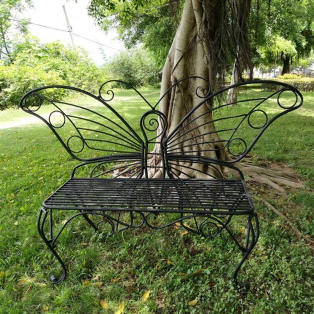 Angle. Hivvago - Modern Outdoor Butterfly Garden Bench in Metal Finish - Black.