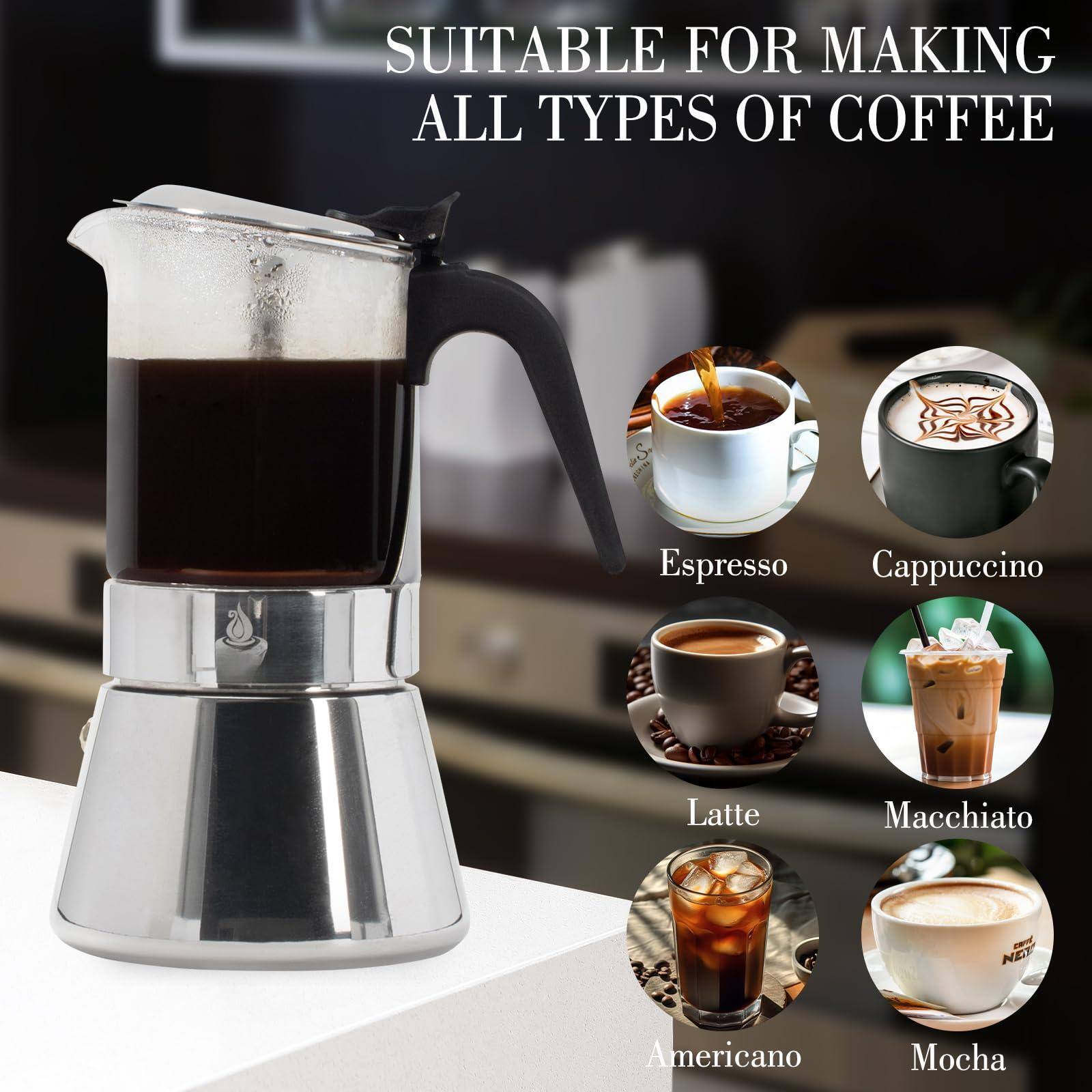 SUITABLE FOR MAKING ALL TYPES OF COFFEE

Espresso  
Cappuccino  
Latte  
Macchiato  
Americano  
Mocha