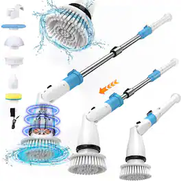 Tasvac - EB5 Electric Spin Scrubber, Shower Cleaner Brush with 5 Replaceable Cleaning Heads, For Bathtub Floor Kitchen - Blue
