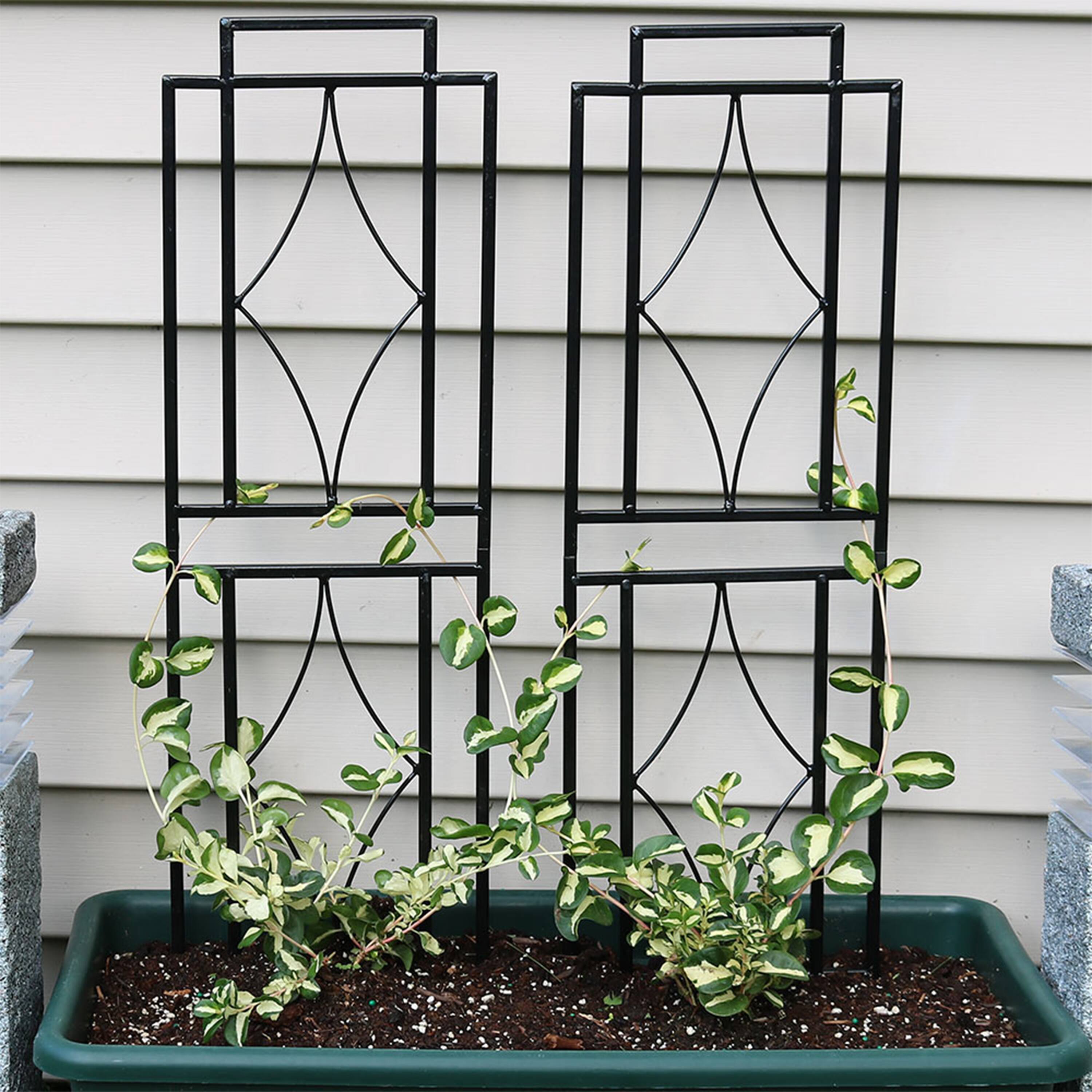 Alt View 1. Sunnydaze - 30 in Steel Wire Contemporary Garden Plant Trellis - Set of 2 - Black.