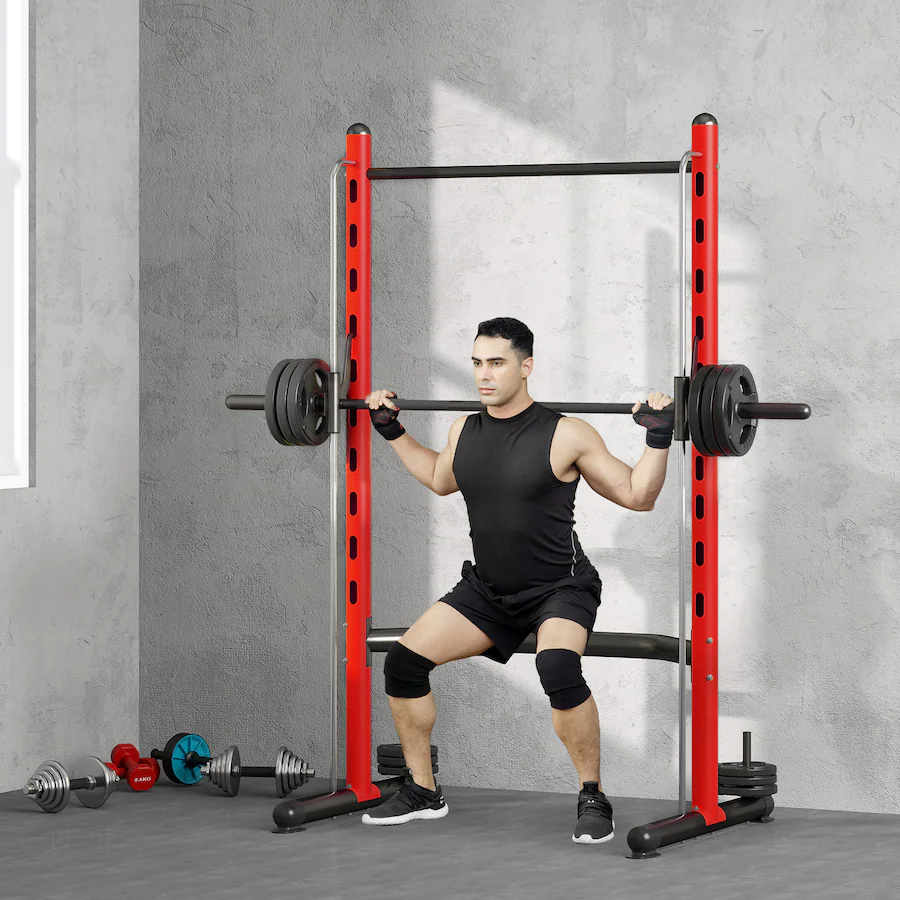 Half Rack Workout Routine Soozier Squat Rack with Pull Up Bar and Barbell Bar Adjustable Bench ...
