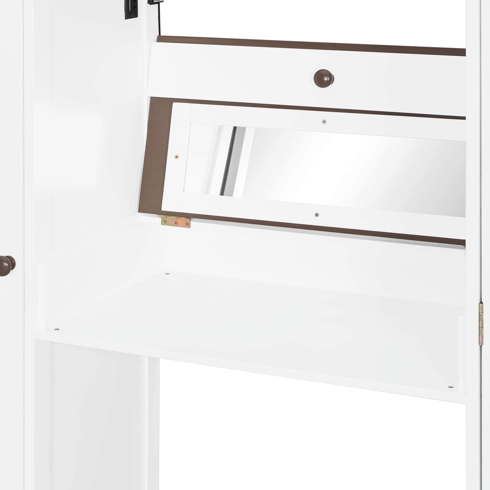 Alt View 7. Anysun - Full Size Loft Bed with Storage Staircase - Built-In Dressing Table & Mirror, Wardrobe, USB Ports & Lights - White.