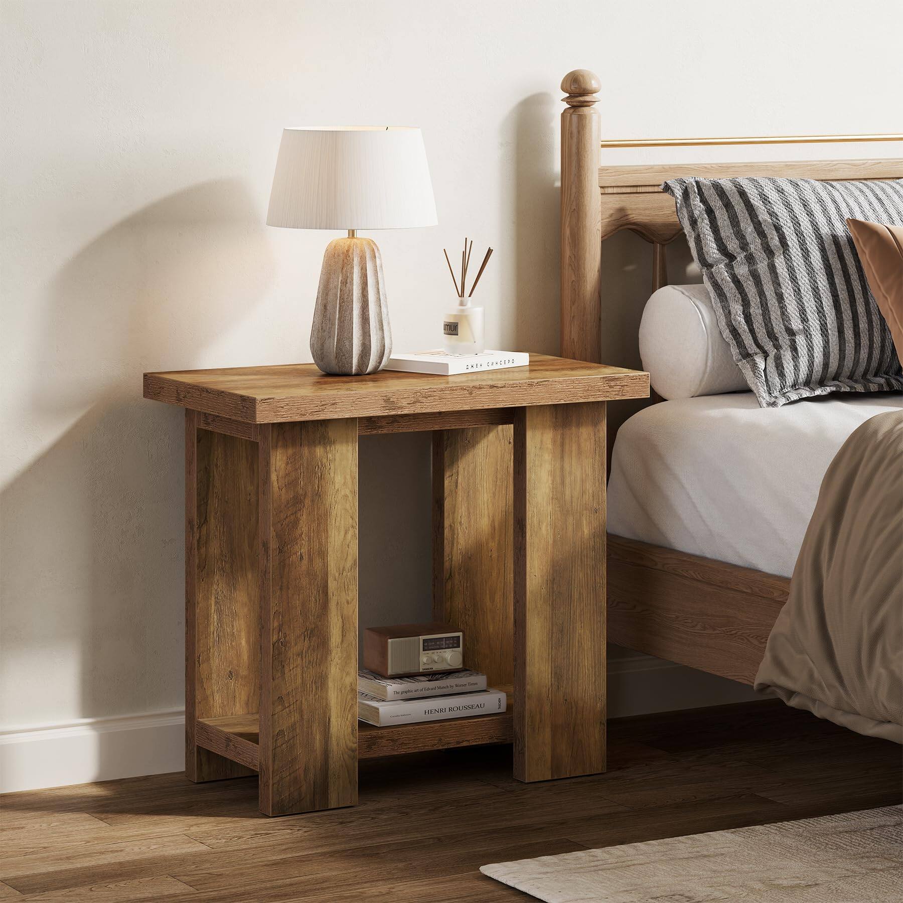 Tribesigns LITTLE TREE 2 Tier Side Table with Storage Shelf, Farmhouse ...