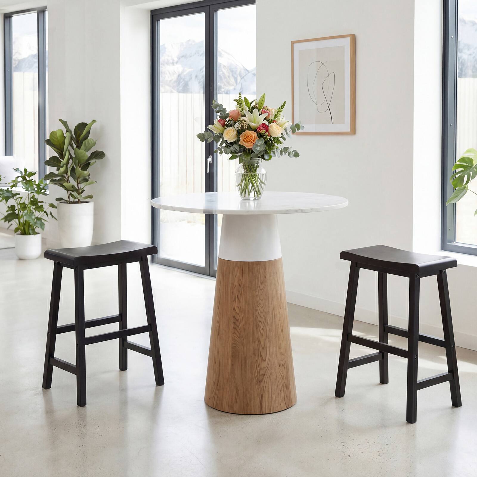 Alt View 3. Gymax - Gymax Solid Wood Saddle Bar Stools Set of 2 Backless Wooden Barstools w/Footrests Black - Black.