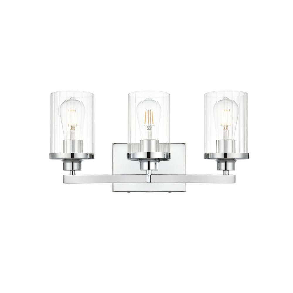Alt View 1. Living District - Saanvi 3 light Chrome and Clear Bath Sconce - Chrome And Clear.