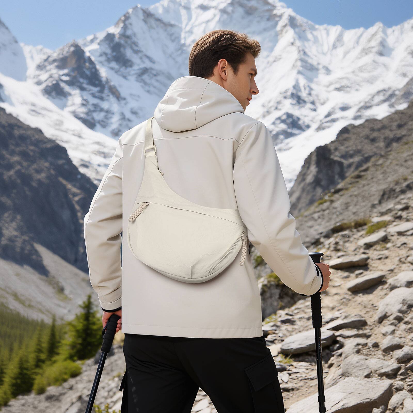 Alt View 5. Unique Bargains - Sling Bag for Men Women, Lightweight Arch Moon Crossbody Bag, Water Repellent Chest Fanny Pack for Hiking Travel Commute - White.