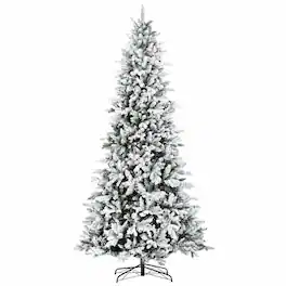 RYHNUYNE - 9 Ft Snow Flocked Pine Artificial Christmas Tree With 616 Cedar Branches, Auto Open Hinged Holiday Home Decor - Green