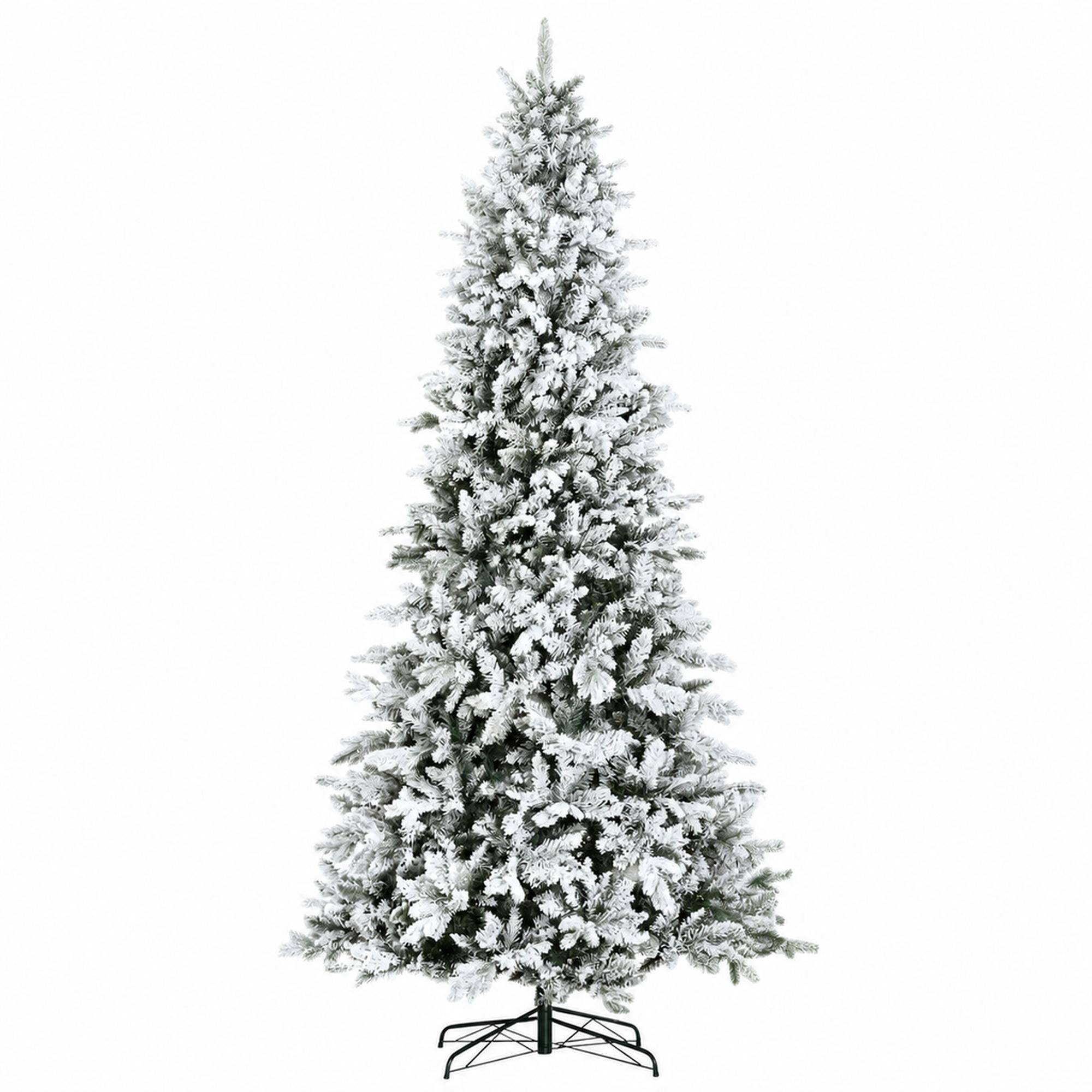 RYHNUYNE - 9 Ft Snow Flocked Pine Artificial Christmas Tree With 616 Cedar Branches, Auto Open Hinged Holiday Home Decor - Green