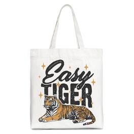 OrnamentallyYou - Tiger Retro Grunge Canvas Tote Bag, Vintage Gift Shopper With Wild Animal - White
