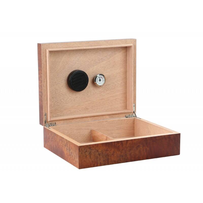 Angle. Prestige - Vizcaya Makore Humidor - Makore Pommel Wood Finish.