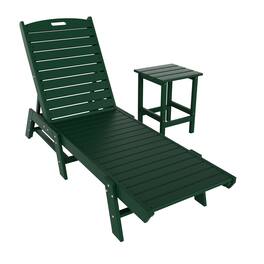 WestinTrends - Malibu 2-Piece Poly Outdoor Patio Chaise Lounge Chair with Side Table Set - Dark Green