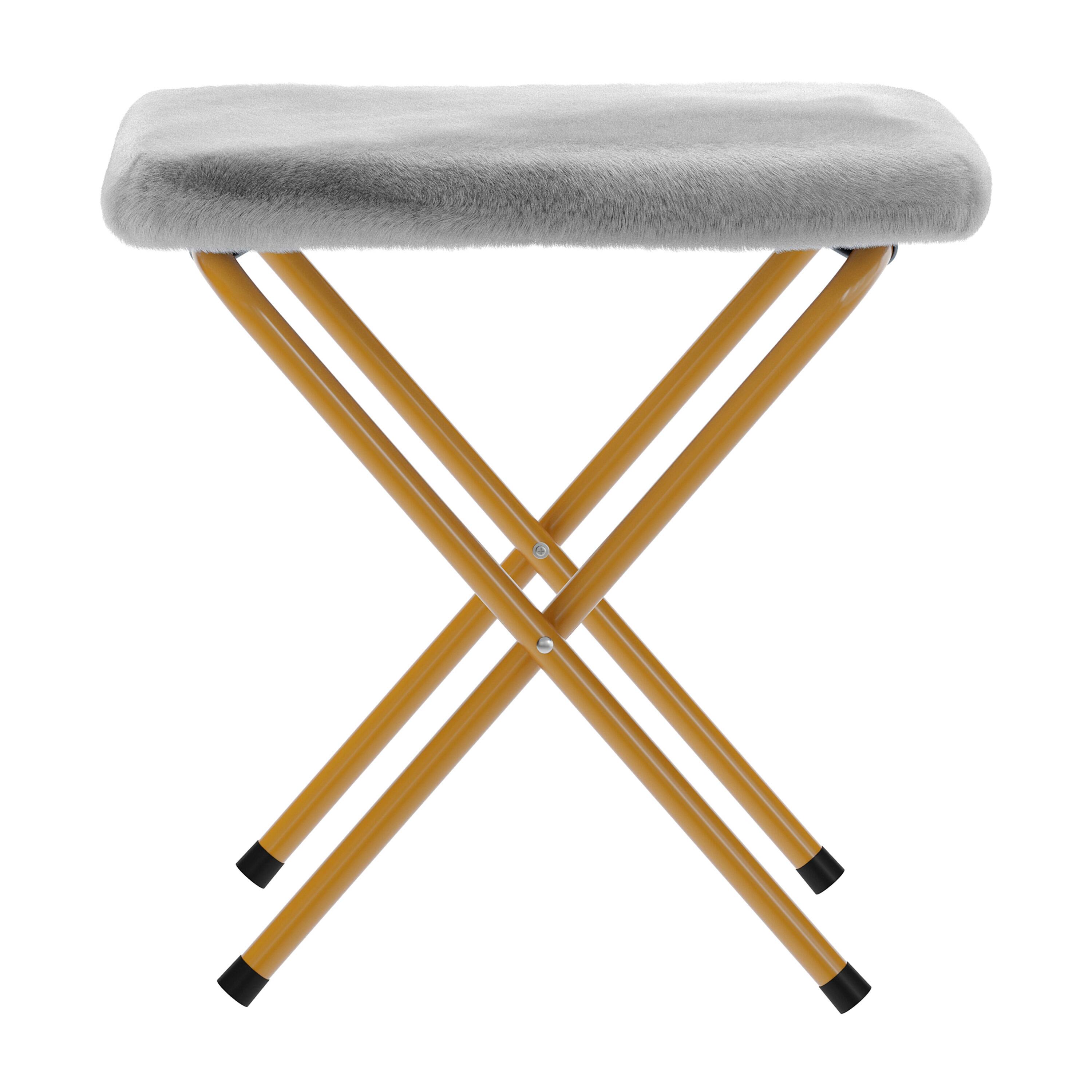 Alt View 10. Emma + Oliver - Ersa Oversize Folding Saucer Moon Chair and Ottoman for Dorm and Bedroom with Steel Frames - Gray Fabric/Soft Gold Frame.