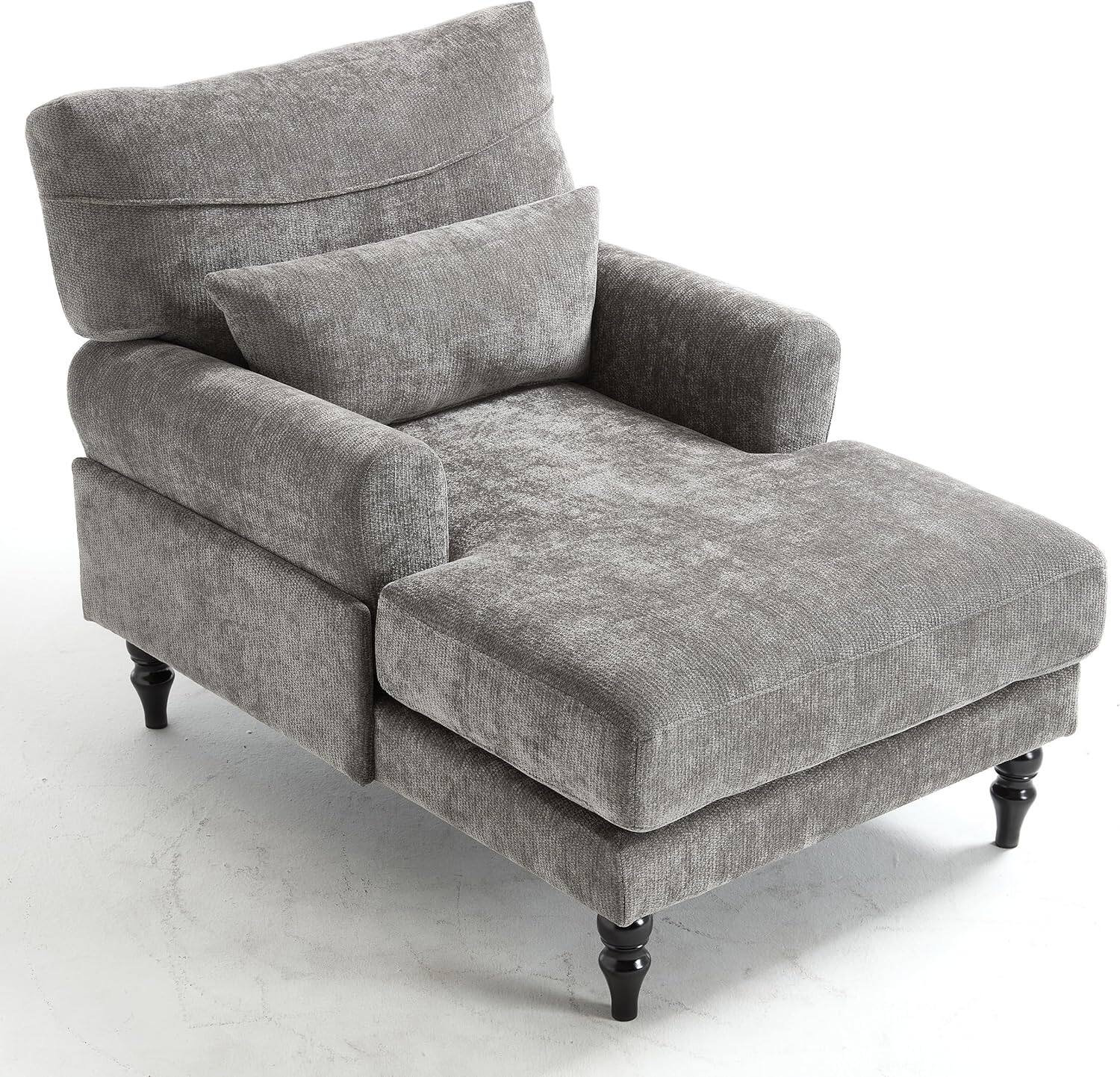 Alt View 5. Trinkets Crazed - Chaise Lounge Chair Indoor, Modern Leisure Sleeper Sofa Chair w/Double Deep Cushion, Accent Upholstered Readi - gray.