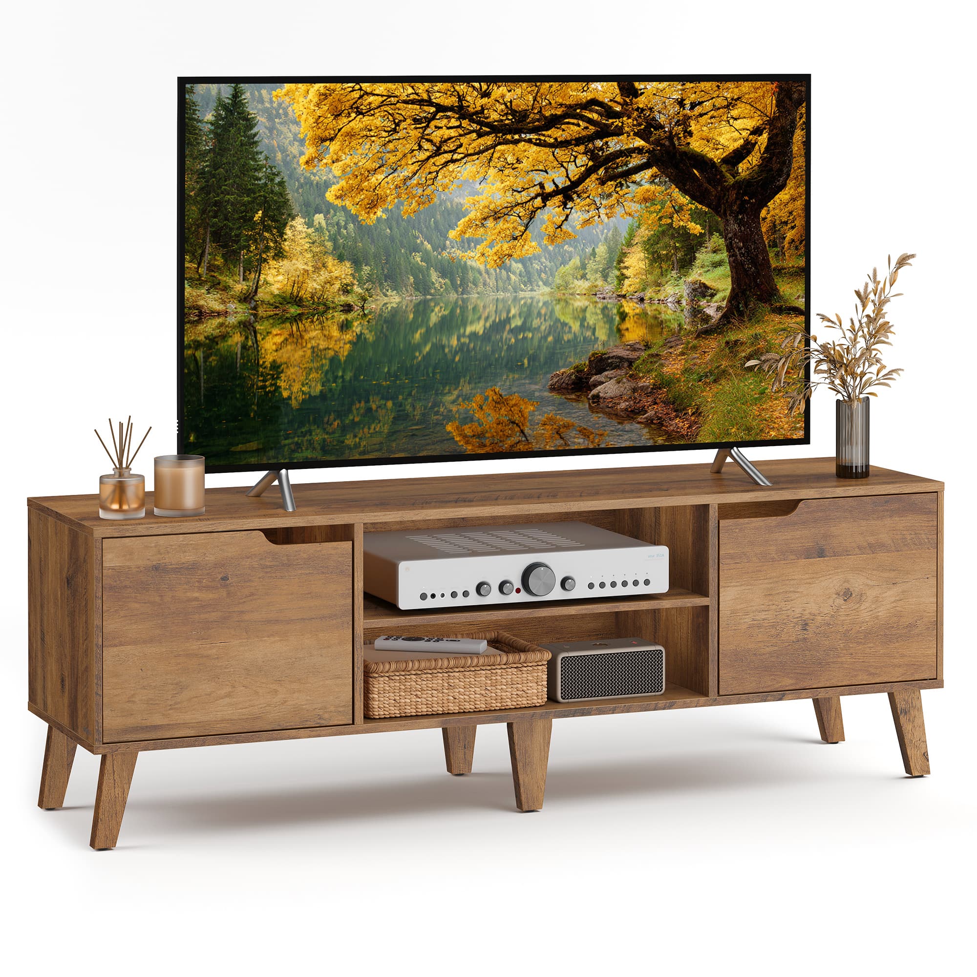 Songmics Home - TV Stand for 65-Inch TVs, Entertainment Center with Adjustable Shelf, 58-Inch Long Media Console Table - Honey Brown