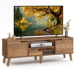 Songmics Home - TV Stand for 65-Inch TVs, Entertainment Center with Adjustable Shelf, 58-Inch Long Media Console Table - Honey Brown