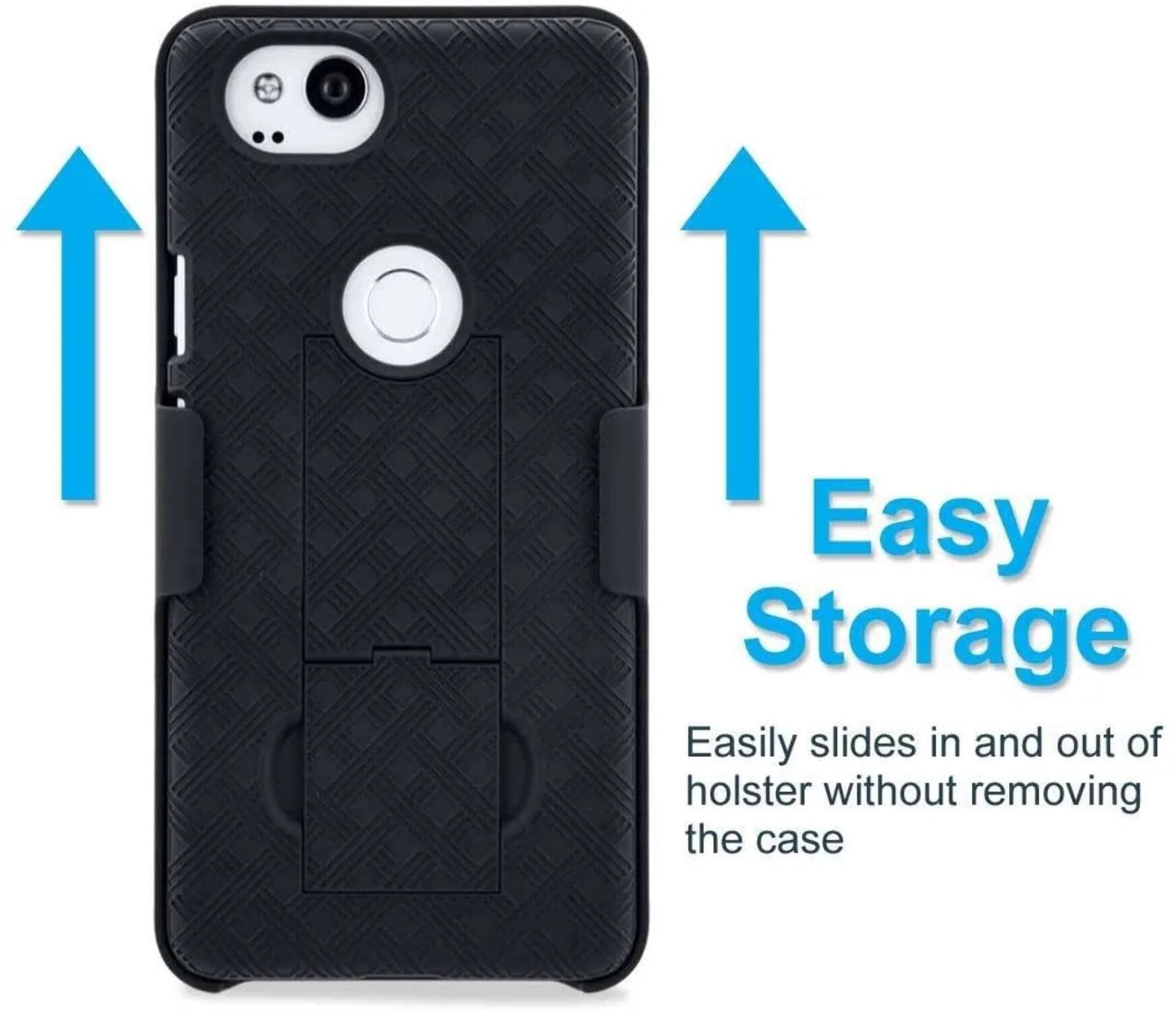 Easy Storage  
Easily slides in and out of holster without removing the case