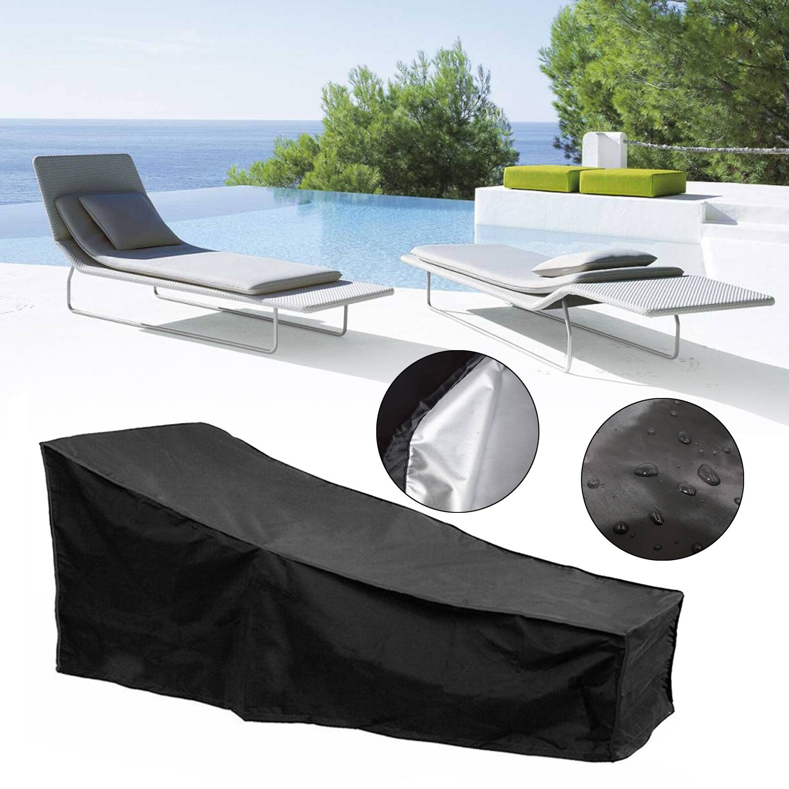 Left. Topteng - Waterproof Sun Lounge Chair Cover - 210D Oxford, All-Weather Dustproof Protection for Outdoor Garden Patio Furniture - Black.