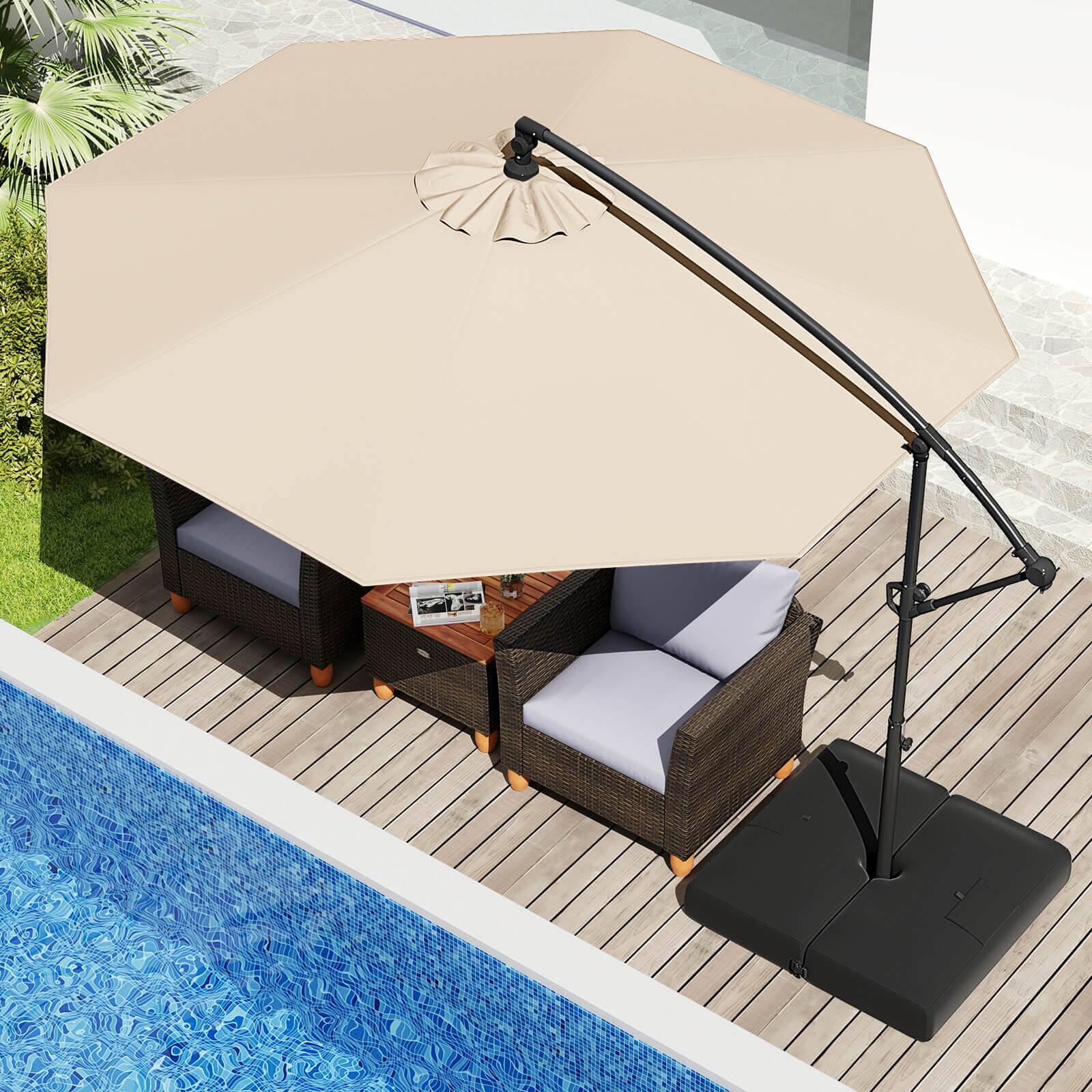 Alt View 1. Costway - Costway 10 FT Offset Hanging Umbrella with Base Patio Cantilever Umbrella 360° Rotation - Beige.