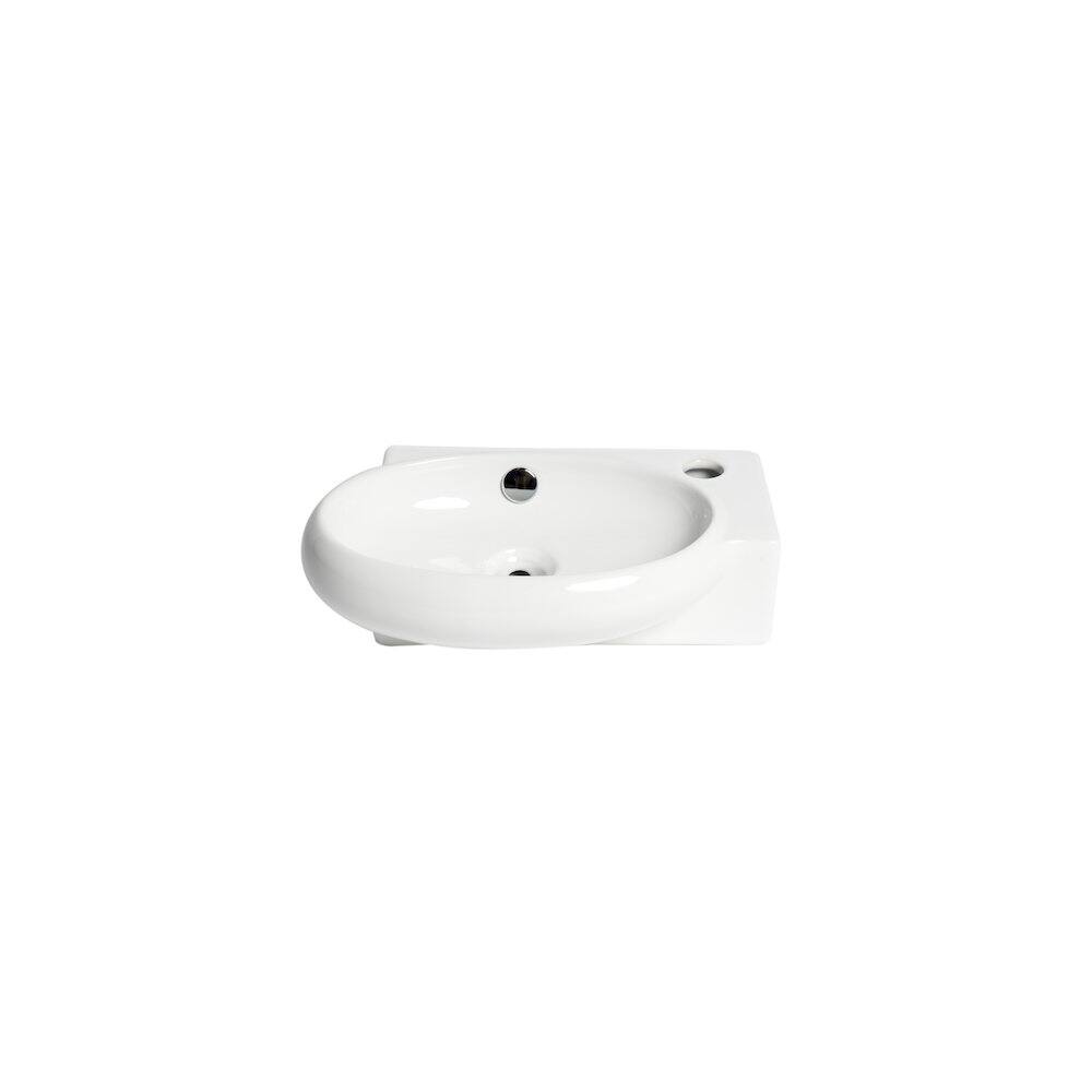Left. Alfi - White 17" Small Wall Mounted Ceramic Sink with Faucet Hole - White.