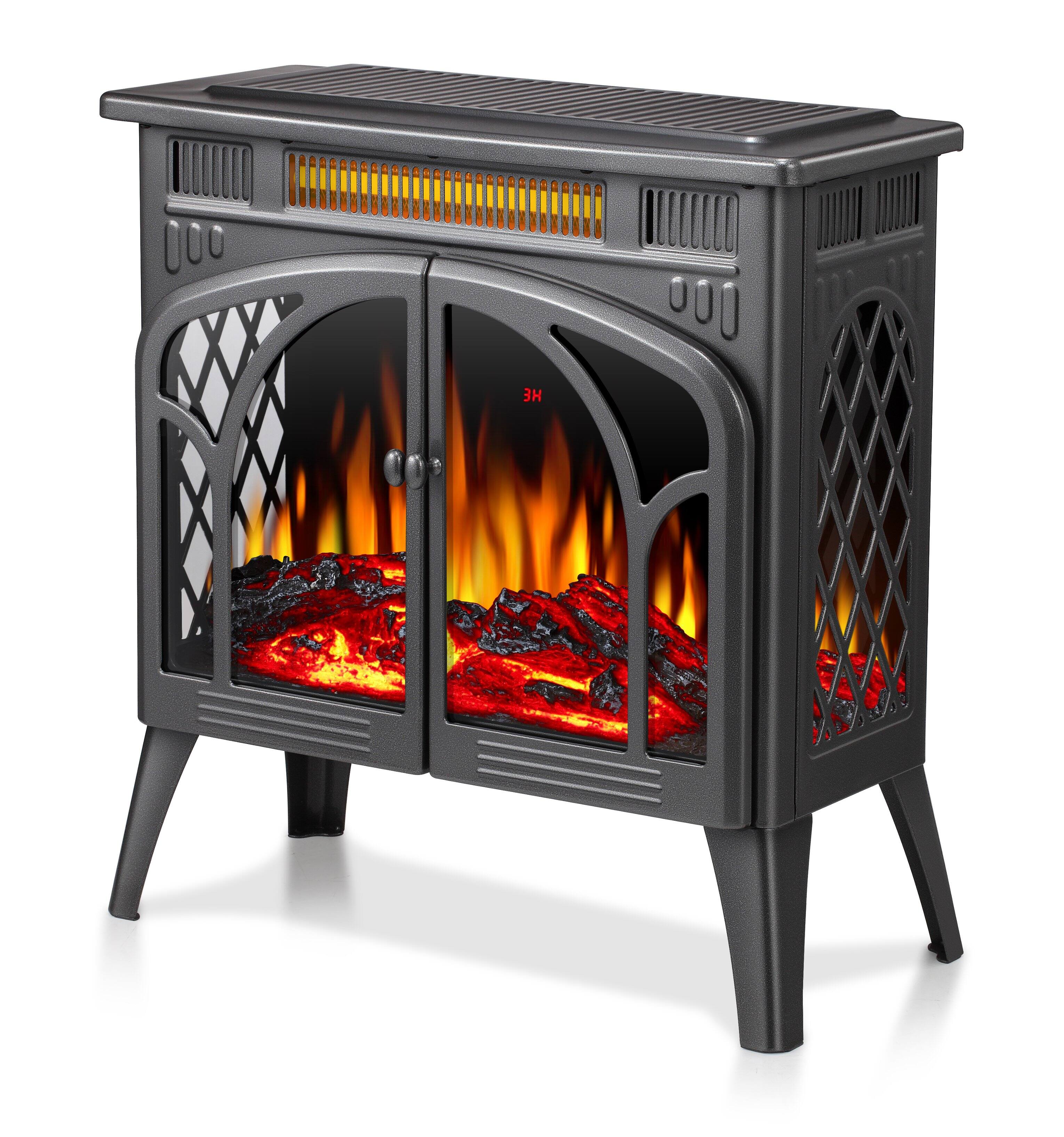 Left. Bestier - Electric Fireplace Heater 24.2" with Remote, Cathedral Stylish, Adjustable Brightness & Heating Overheating Safe, Grey - Grey.