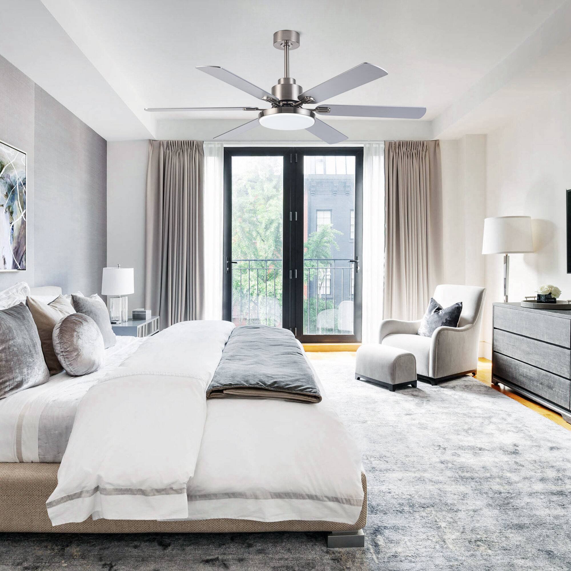 Left. Parrot Uncle - 60" Modern Brushed Nickel Ceiling Fan with LED and Remote - Brushed Nickel.