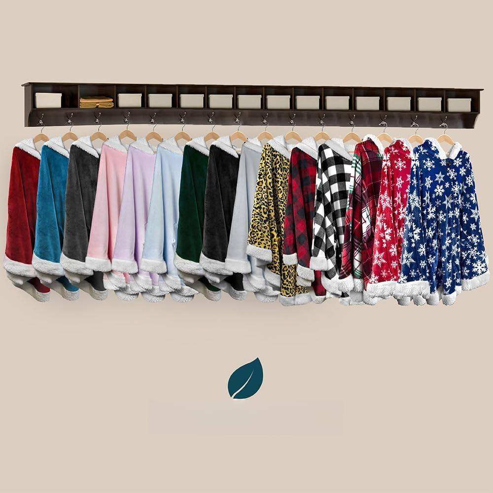 Alt View 9. Paradigms Interiors - Sherpa Fleece Wearable Blanket For Adult Women Cozy Plush Poncho Cape With Hood Super Soft Shawl Angel Wrap... - Checker Red-Fleece.