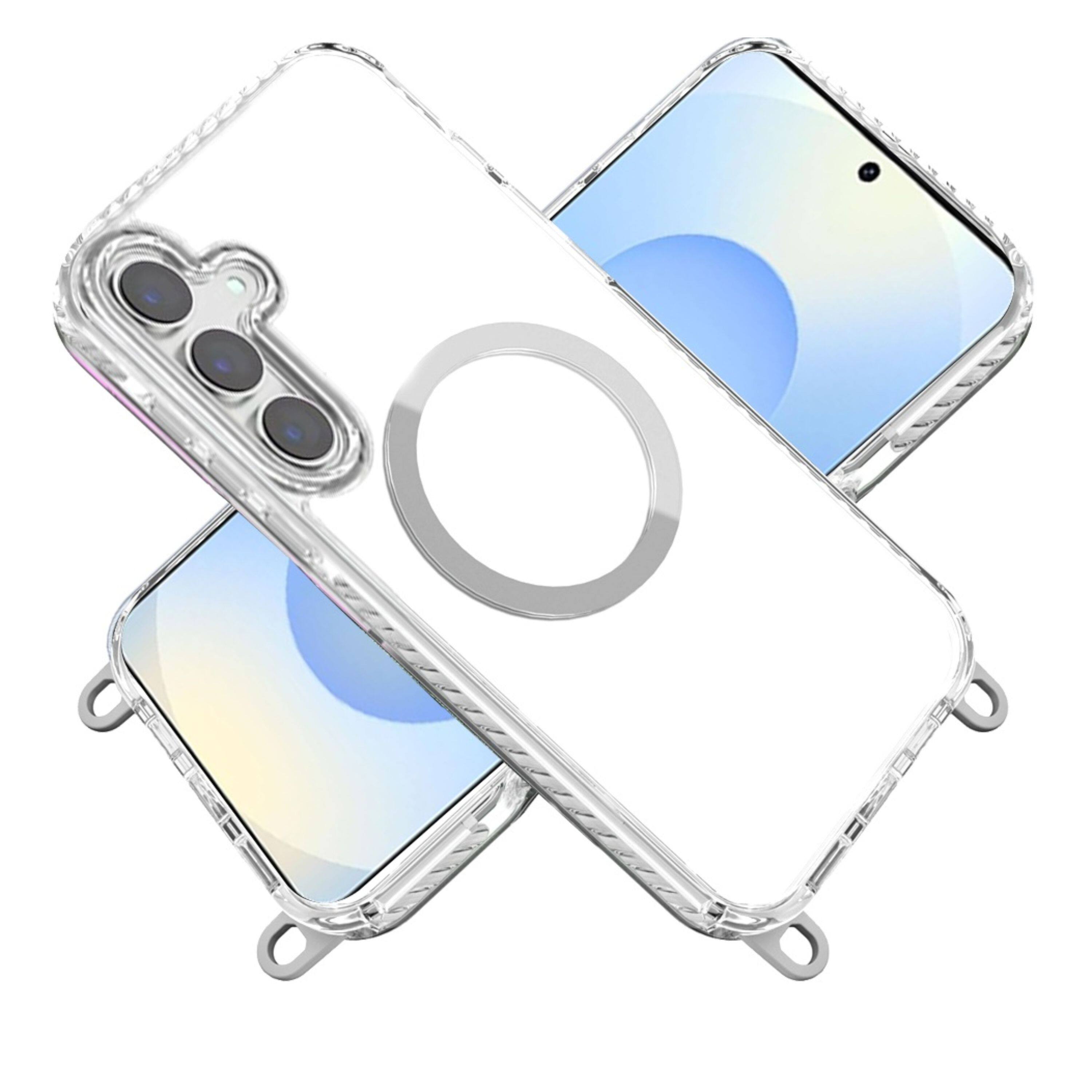 Angle. Kitcheniva - Transparent Phone Case With Long Matching Lanyard Magnetic Circle & Tempered Glass For Samsung Galaxy S25+/S24+ White - White.