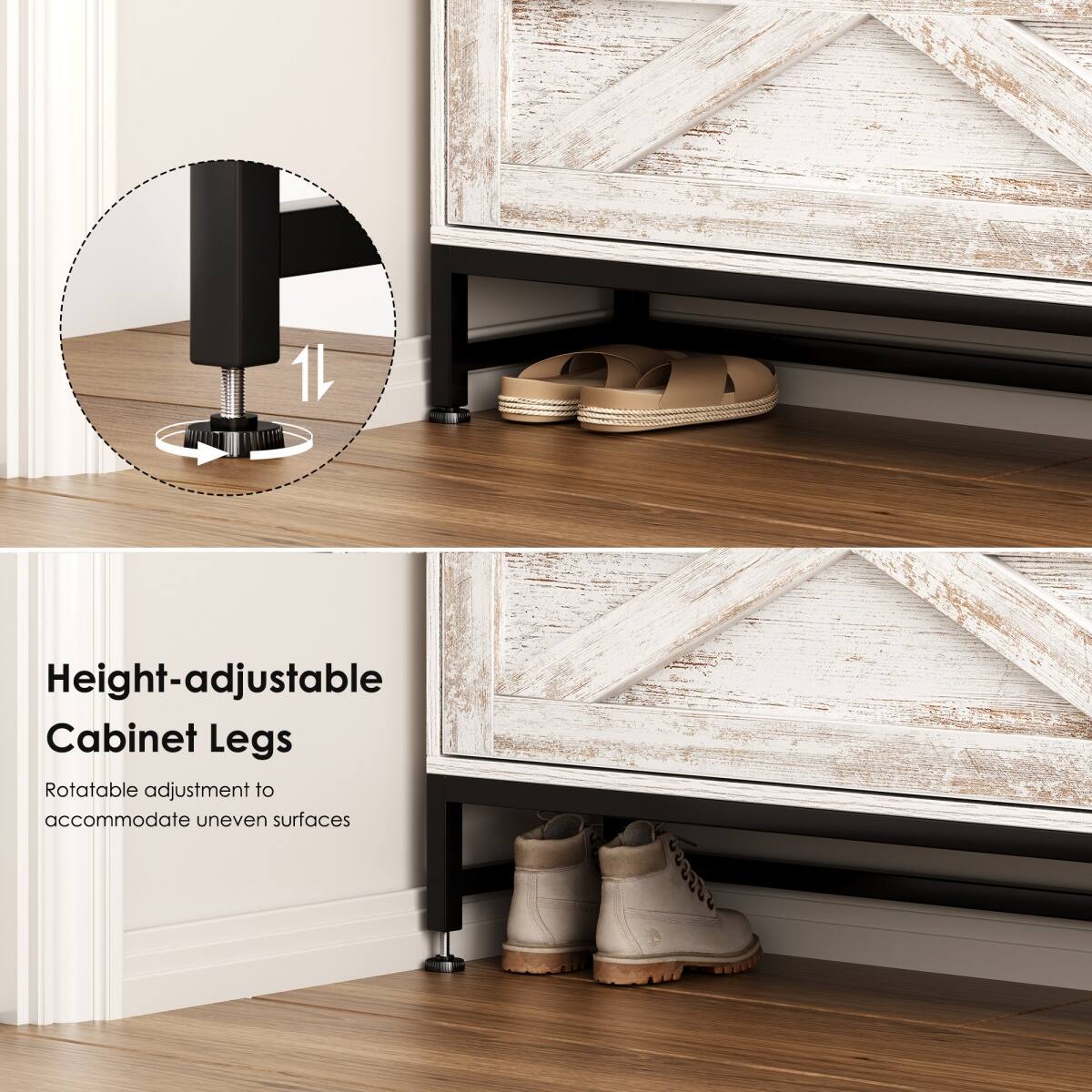 Height-adjustable Cabinet Legs  
Rotatable adjustment to accommodate uneven surfaces