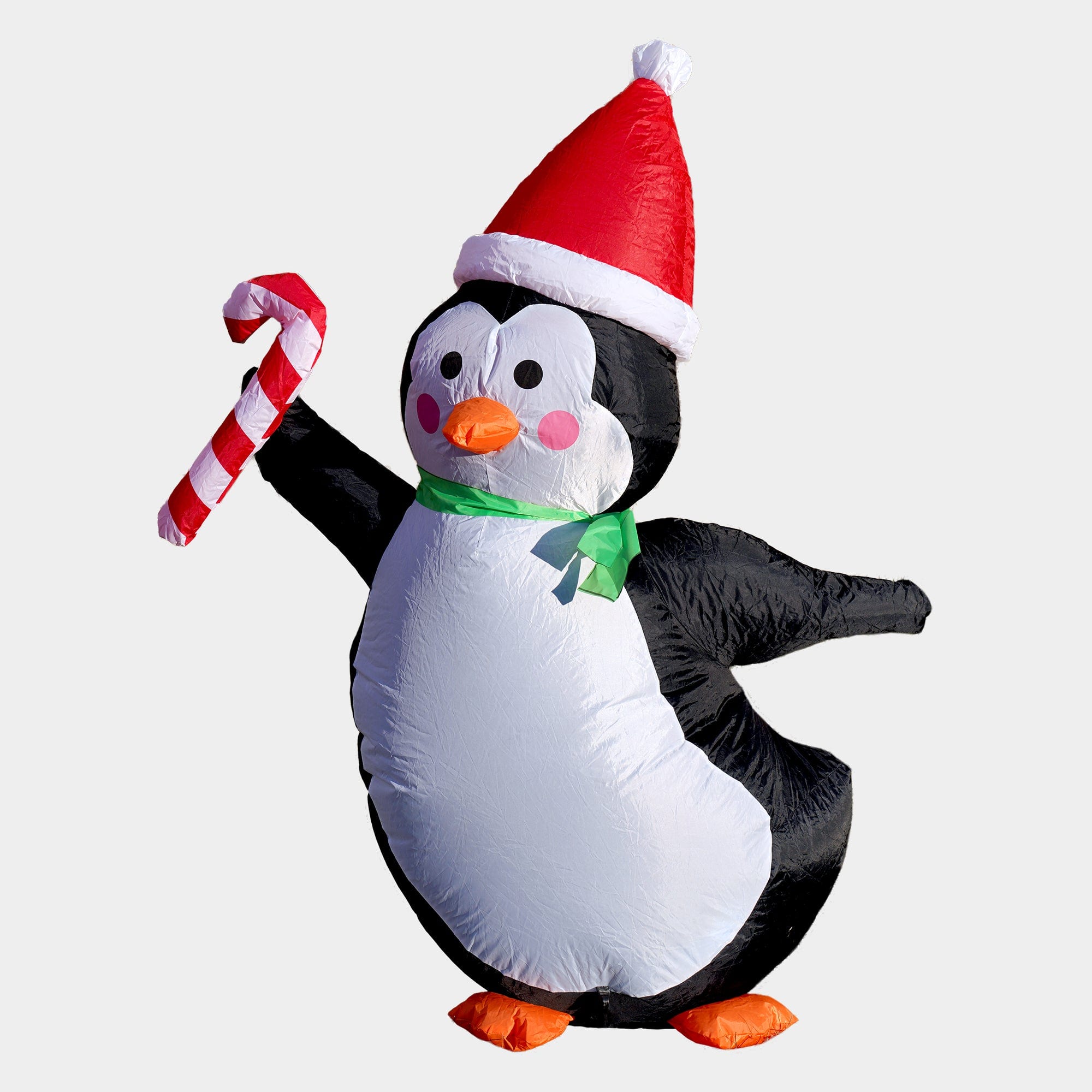 G128 - 4 ft Penguins with Candy Canes Inflatable Christmas Yard Decoration with LED Lights, Fast Inflate, Weather-Resistant - Black, White, Red, Green, Orange