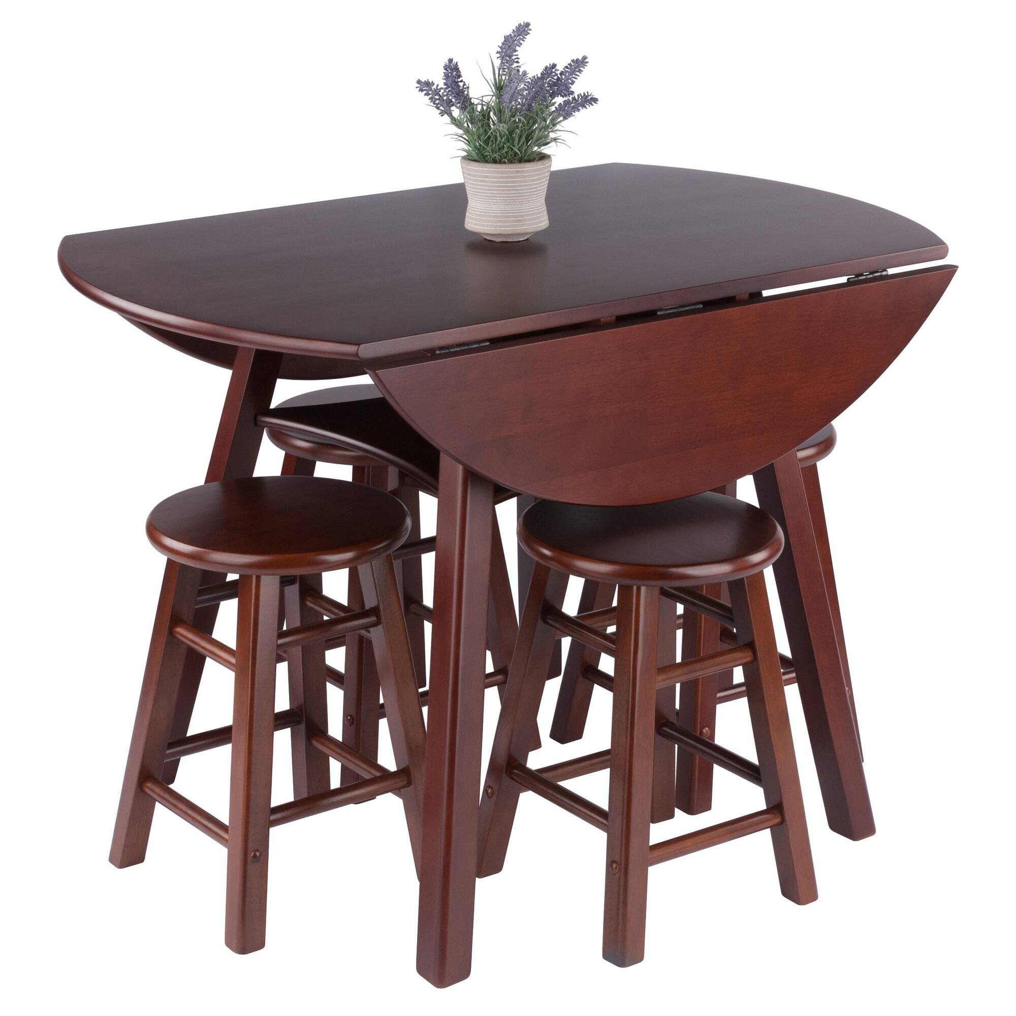 Alt View 5. Winsome Wood - Marbelle Table 5-Pc Drop Leaf Dining Table with 4 Element 18” Dining Stools - Walnut.