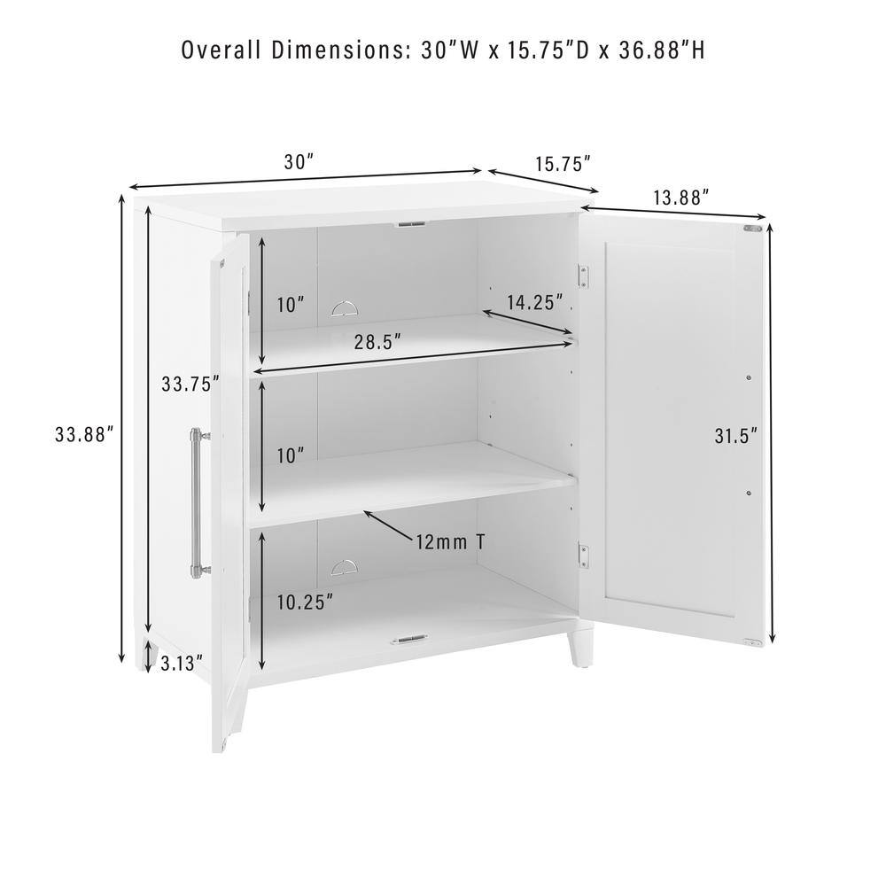 Overall Dimensions: 30"W x 15.75"D x 36.88"H

- 30"
- 15.75"
- 13.88"
- 10"
- 14.25"
- 28.5"
- 33.75"
- 33.88"
- 10"
- 31.5"
- 12mm T
- 10.25"
- 3.13"
