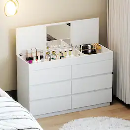 Winado - 6-Drawer Chests of Drawers Dresser with Flip-Top Mirror and Hidden Compartment Storage Cabinet for Bedroom Living Room - White