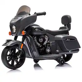 Acekool - 6V Licensed Kids Ride On Motorcycle, Electric Bike w/Training Wheels, Music, Lights, Suspension, Ages 18M-5Y - Gray