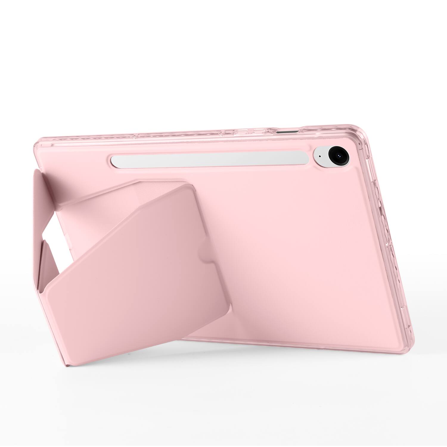 Back. Dteck - Slim Faux Leather Case for Samsung Galaxy Tab S10 FE / S10 / S9 / S9 FE,Soft Silicone Bumper Shell with Foldable Stand - Pink.