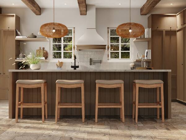 Back. Maven Lane - 31" Adrien Saddle Bar Stool In Weathered Oak Finish With Vegan Leather - Weathered Oak.